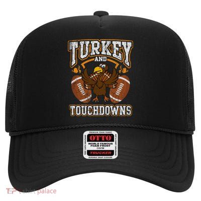 Thanksgiving Turkey And Touchdowns Football High Crown Mesh Back Trucker Hat
