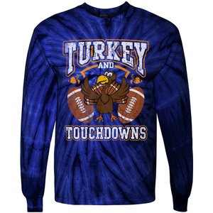 Thanksgiving Turkey And Touchdowns Football Tie-Dye Long Sleeve Shirt