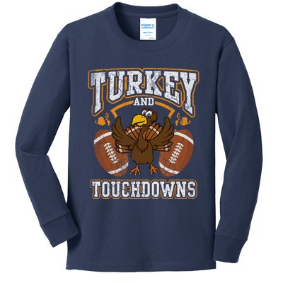 Thanksgiving Turkey And Touchdowns Football Kids Long Sleeve Shirt