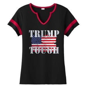 Trump Tough American Flag Ladies Halftime Notch Neck Tee