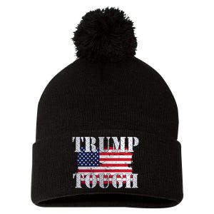 Trump Tough American Flag Pom Pom 12in Knit Beanie