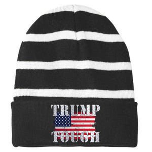 Trump Tough American Flag Striped Beanie with Solid Band