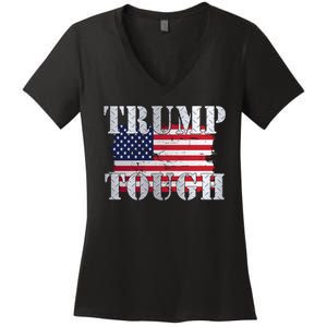 Trump Tough American Flag Women's V-Neck T-Shirt