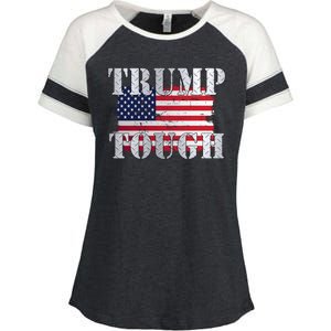 Trump Tough American Flag Enza Ladies Jersey Colorblock Tee