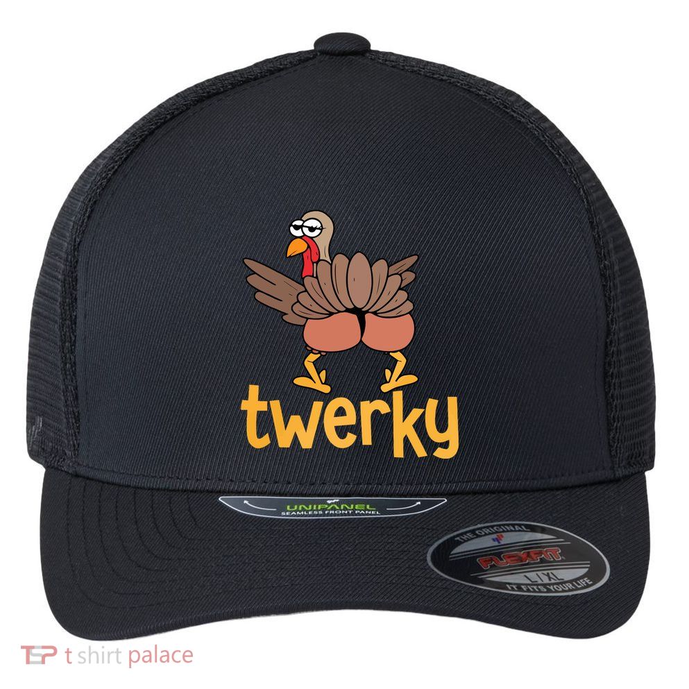 Twerky Turkey Butt Funny Thanksgiving Flexfit Unipanel Trucker Cap