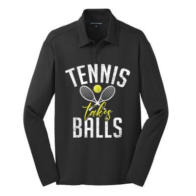 Tennis Takes Balls Funny Tennis Lover Silk Touch Performance Long Sleeve Polo