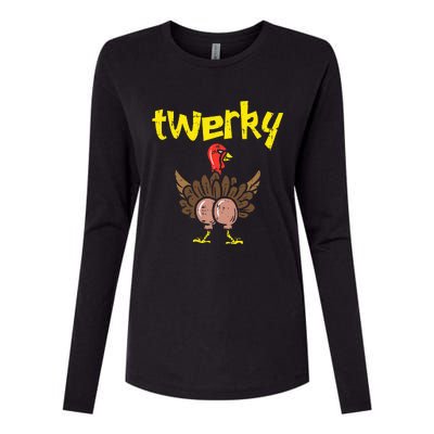 Twerky Turkey Butt Funny Thanksgiving Twerk Dance Pun Gift Womens Cotton Relaxed Long Sleeve T-Shirt