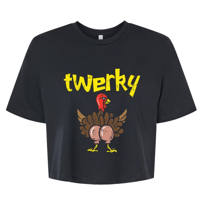 Twerky Turkey Butt Funny Thanksgiving Twerk Dance Pun Gift Bella+Canvas Jersey Crop Tee