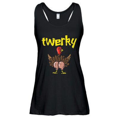 Twerky Turkey Butt Funny Thanksgiving Twerk Dance Pun Gift Ladies Essential Flowy Tank