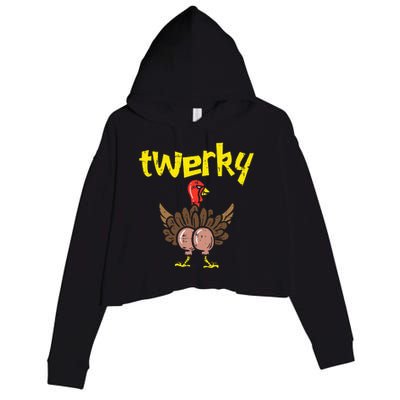 Twerky Turkey Butt Funny Thanksgiving Twerk Dance Pun Gift Crop Fleece Hoodie