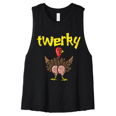 Twerky Turkey Butt Funny Thanksgiving Twerk Dance Pun Gift Women's Racerback Cropped Tank