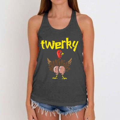 Twerky Turkey Butt Funny Thanksgiving Twerk Dance Pun Gift Women's Knotted Racerback Tank