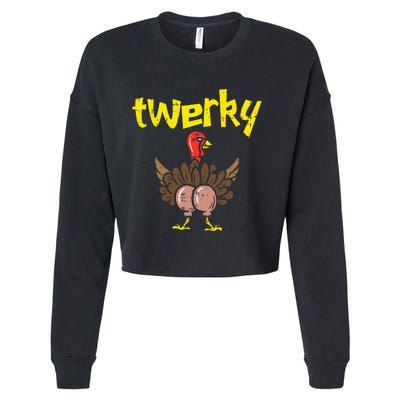 Twerky Turkey Butt Funny Thanksgiving Twerk Dance Pun Gift Cropped Pullover Crew