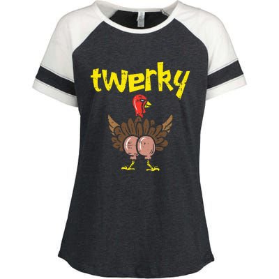 Twerky Turkey Butt Funny Thanksgiving Twerk Dance Pun Gift Enza Ladies Jersey Colorblock Tee