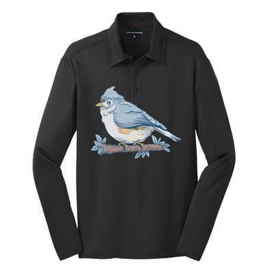 Tufted Titmouse Bird Cute Gift Silk Touch Performance Long Sleeve Polo