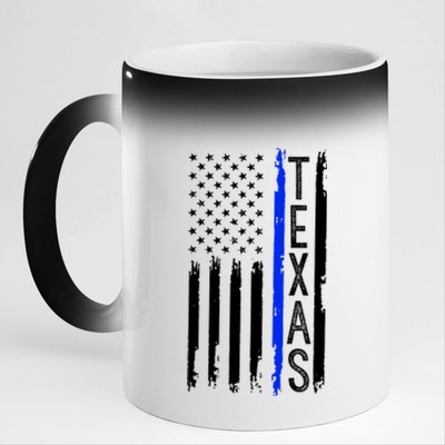 Texas Thin Blue Line Flag Police Design 11oz Black Color Changing Mug