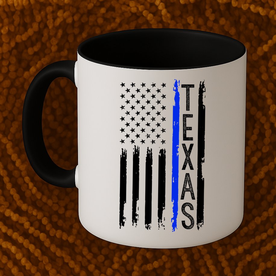 Texas Thin Blue Line Flag Police Design Mug