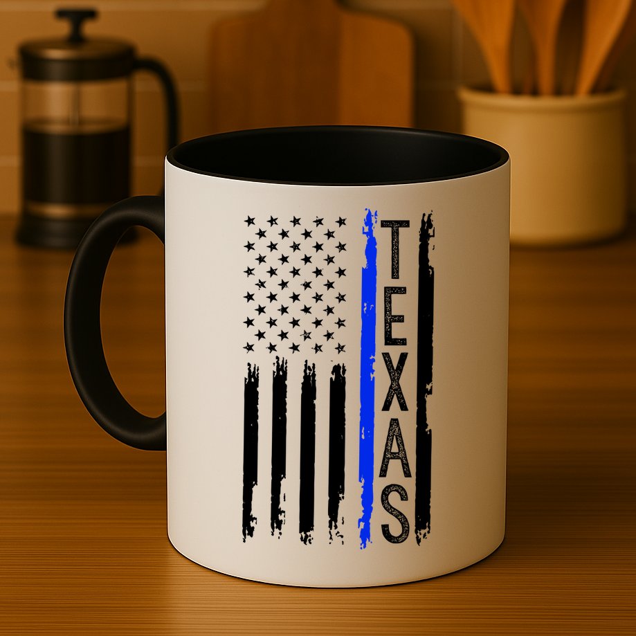 Texas Thin Blue Line Flag Police Design Mug