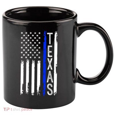Texas Thin Blue Line Flag Police Design 11oz C Handle Ceramic Mug
