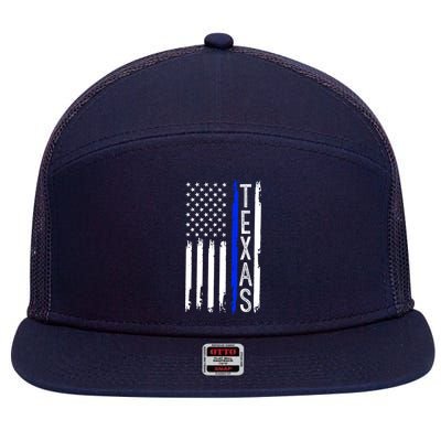 Texas Thin Blue Line Flag Police Design 7 Panel Mesh Trucker Snapback Hat