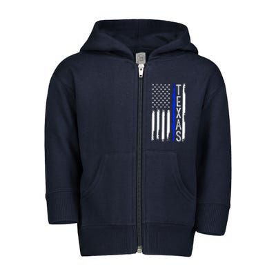 Texas Thin Blue Line Flag Police Design Toddler Zip Fleece Hoodie