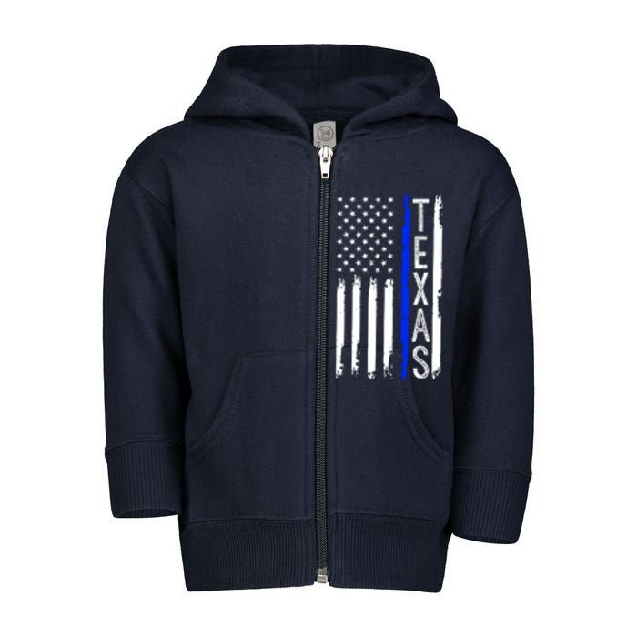 Texas Thin Blue Line Flag Police Design Toddler Zip Fleece Hoodie