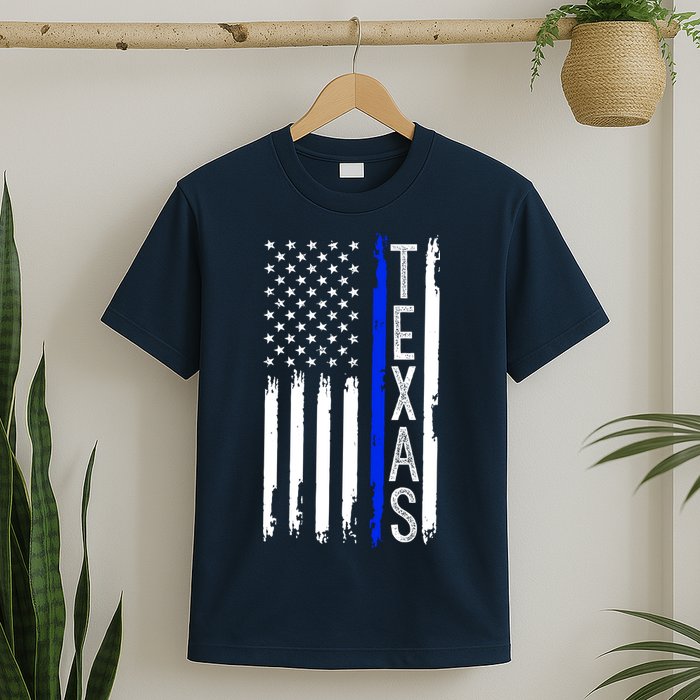 Texas Thin Blue Line Flag Police Design T-Shirt