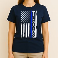 Texas Thin Blue Line Flag Police Design T-Shirt