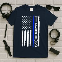 Texas Thin Blue Line Flag Police Design T-Shirt