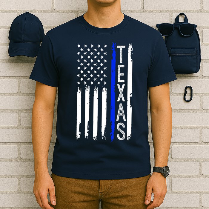 Texas Thin Blue Line Flag Police Design T-Shirt