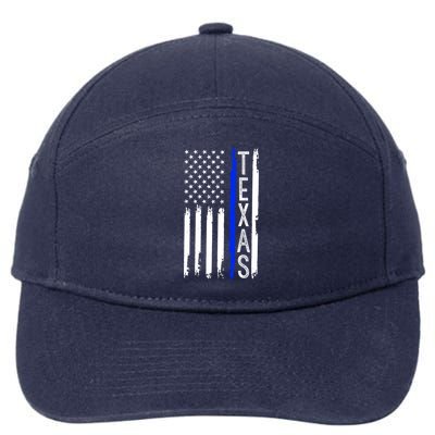 Texas Thin Blue Line Flag Police Design 7-Panel Snapback Hat
