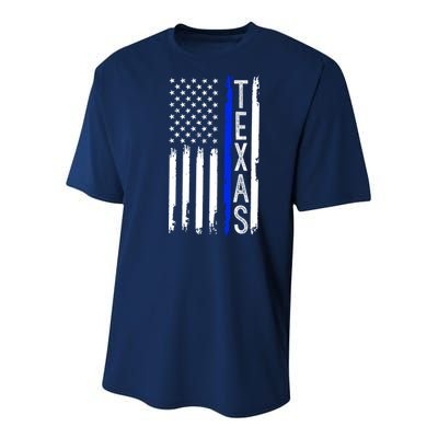 Texas Thin Blue Line Flag Police Design Youth Performance Sprint T-Shirt