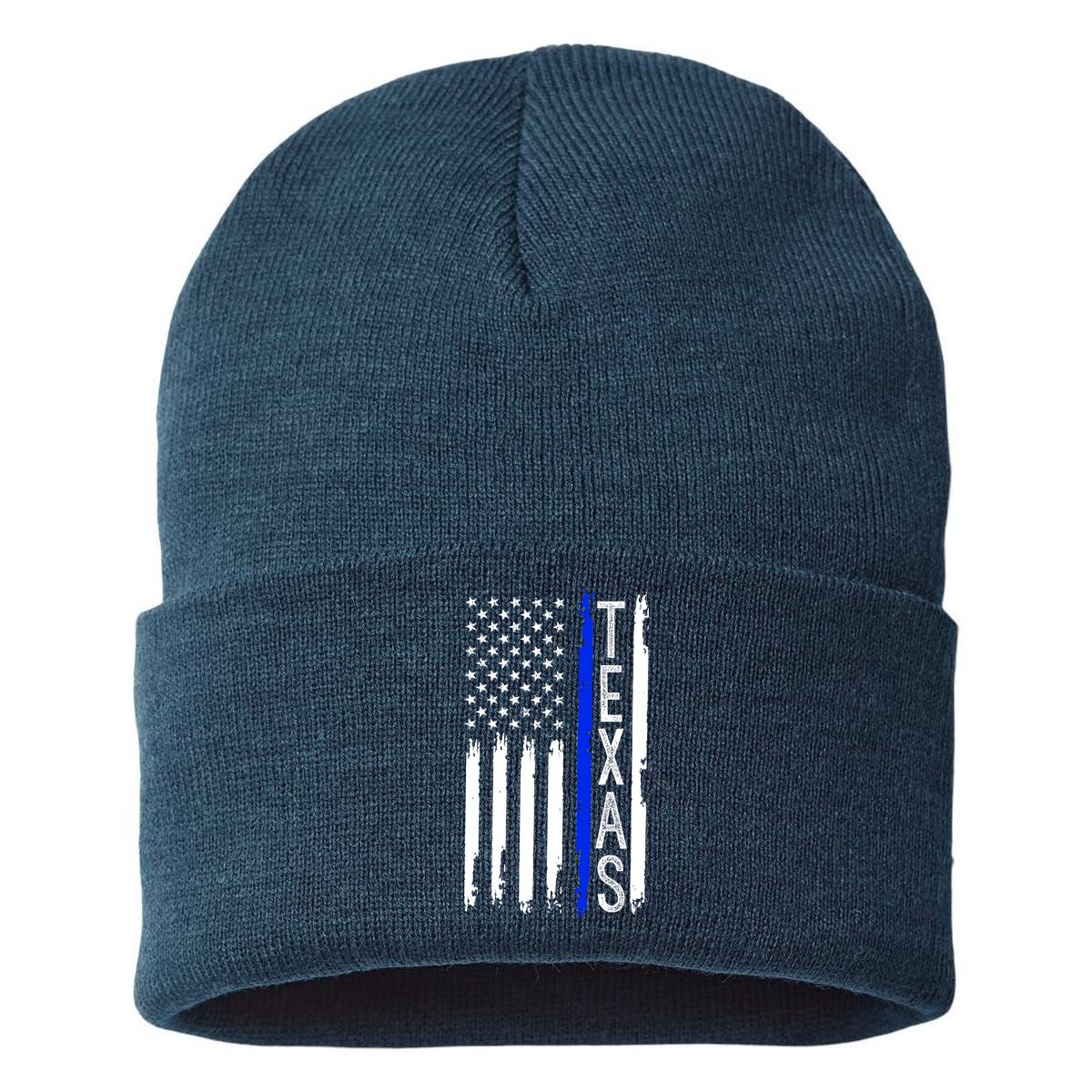 Texas Thin Blue Line Flag Police Design Sustainable Knit Beanie