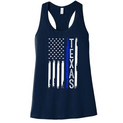 Texas Thin Blue Line Flag Police Design Women's Racerback Tank