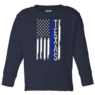 Texas Thin Blue Line Flag Police Design Toddler Long Sleeve Shirt