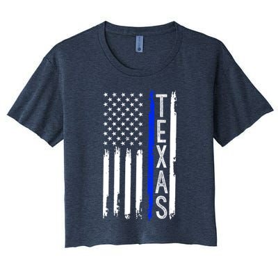 Texas Thin Blue Line Flag Police Design Crop Top