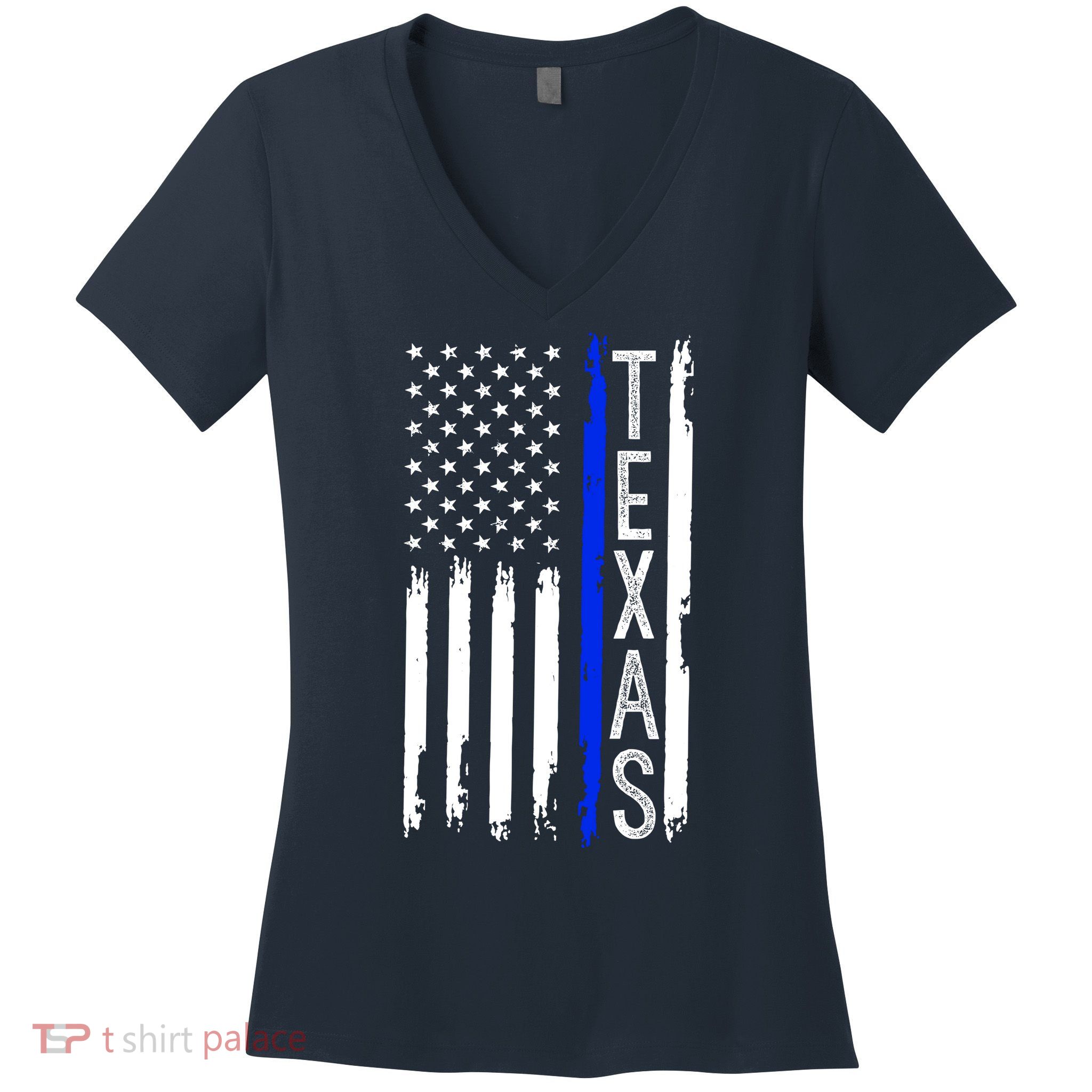 Texas Thin Blue Line Flag Police Design Women's V-Neck T-Shirt