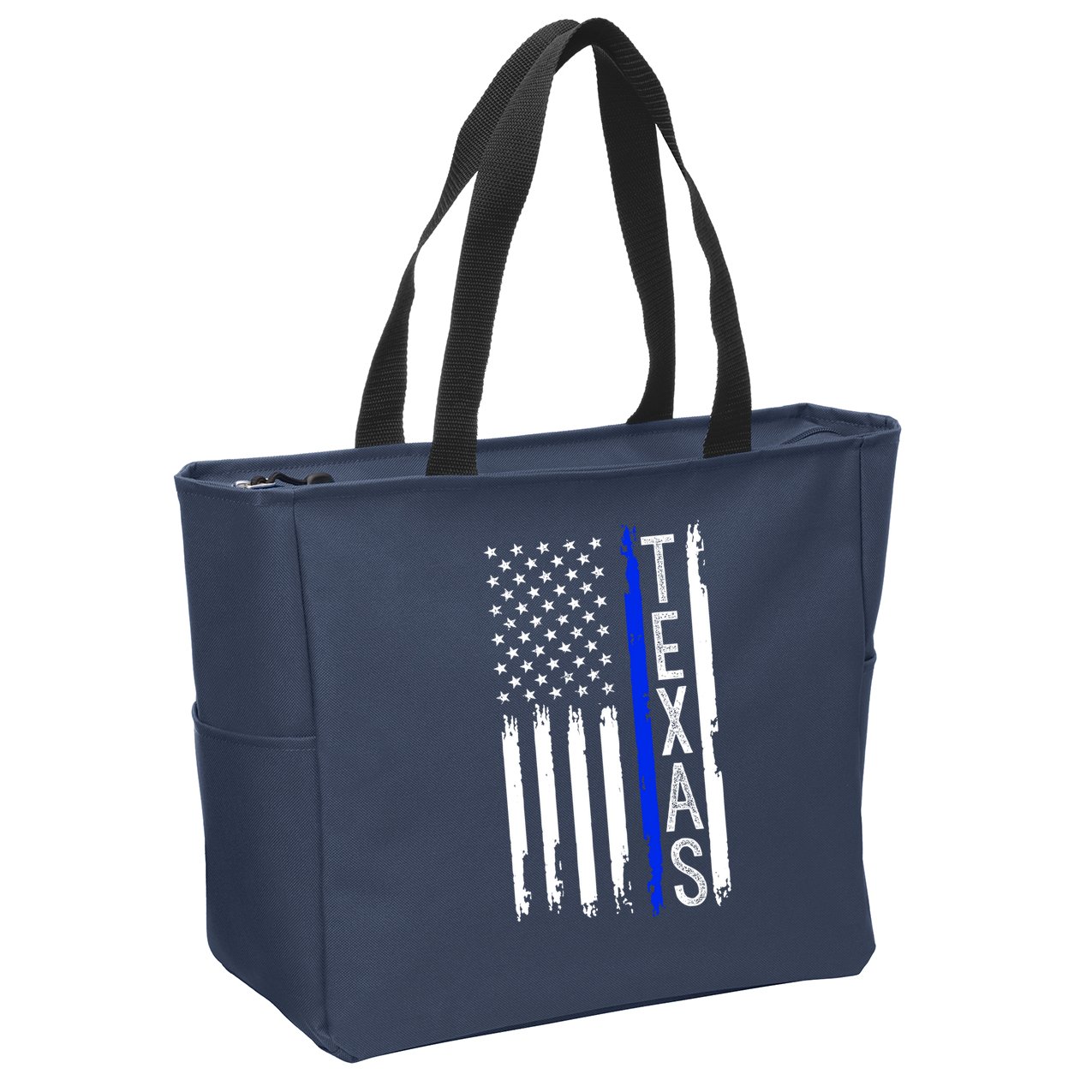 Texas Thin Blue Line Flag Police Design Zip Tote Bag
