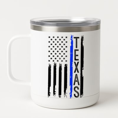 Texas Thin Blue Line Flag Police Design 12 oz Stainless Steel Tumbler Cup