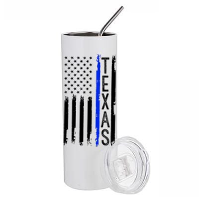 Texas Thin Blue Line Flag Police Design Stainless Steel Tumbler