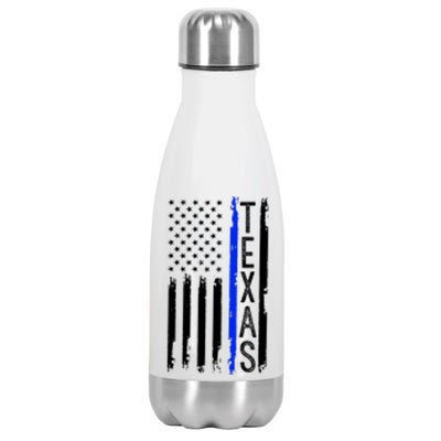 Texas Thin Blue Line Flag Police Design Stainless Steel Insulated Water Bottle