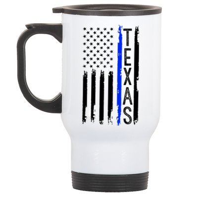 Texas Thin Blue Line Flag Police Design Stainless Steel Travel Mug