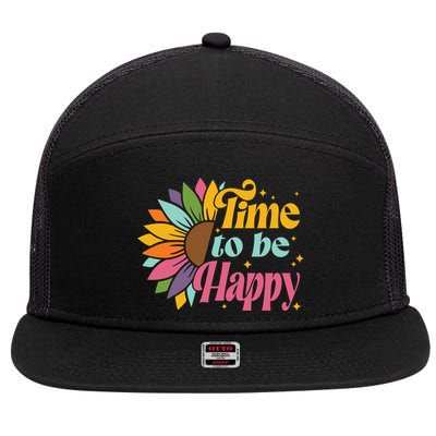 Time To Be Happy Colorful Sunflower 7 Panel Mesh Trucker Snapback Hat