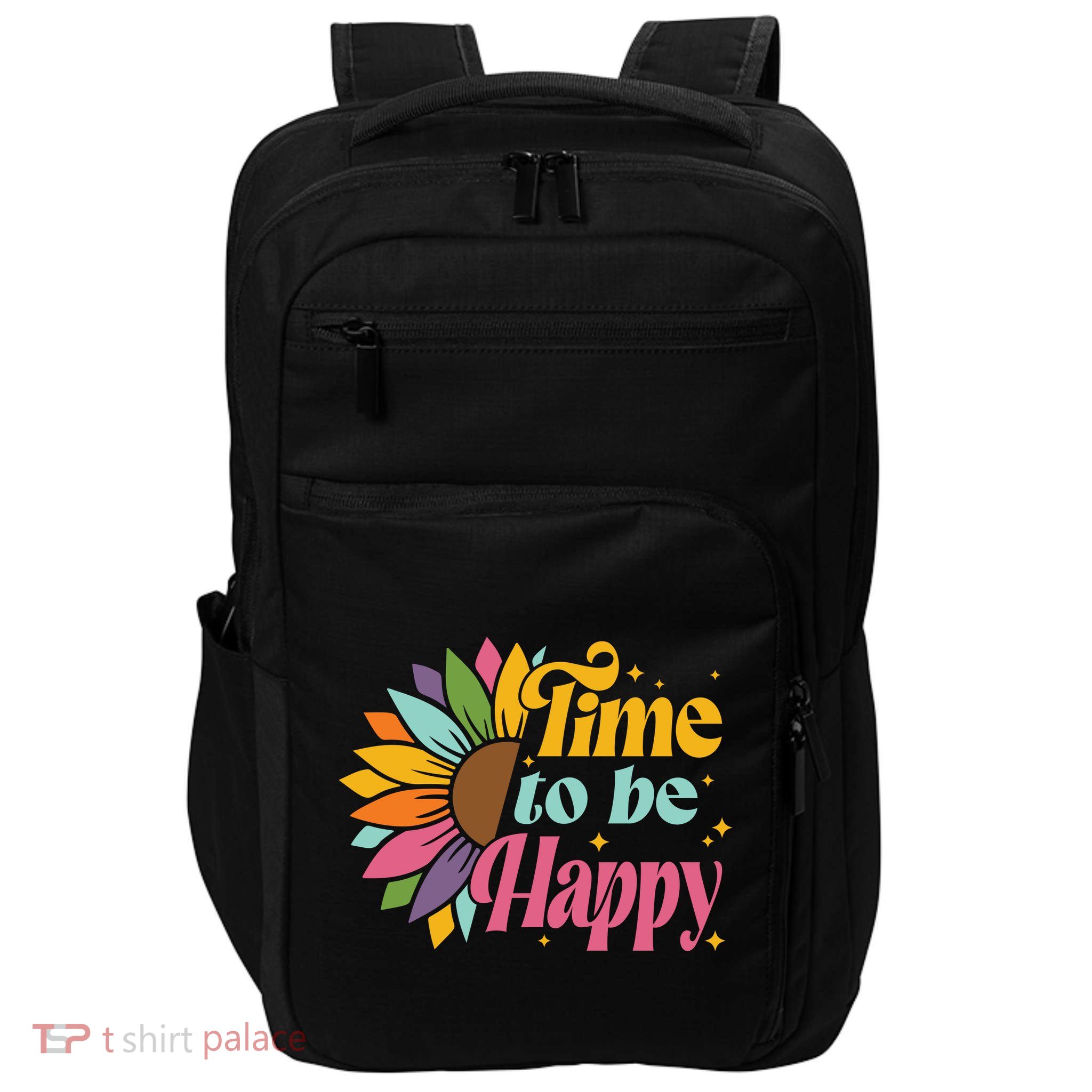 Time To Be Happy Colorful Sunflower Impact Tech Backpack