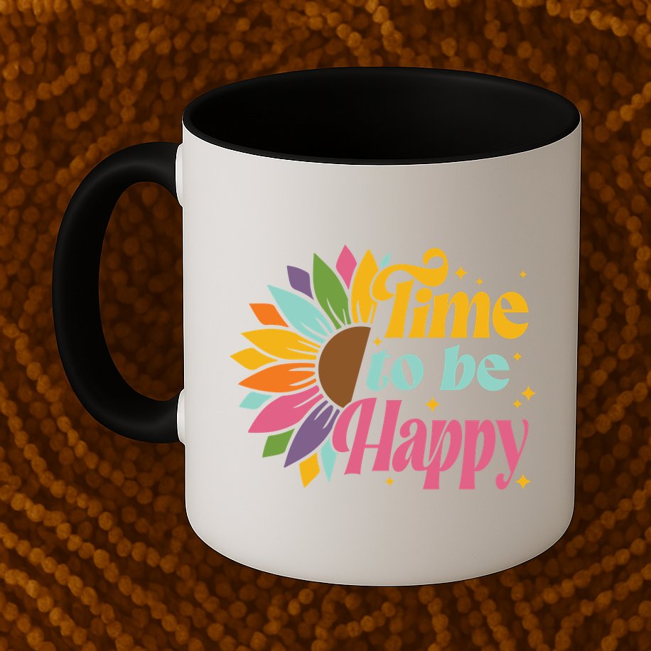 Time To Be Happy Colorful Sunflower Mug