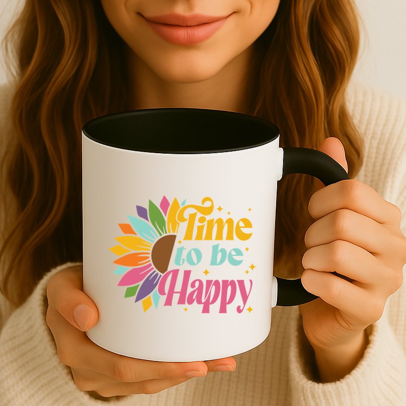 Time To Be Happy Colorful Sunflower Mug