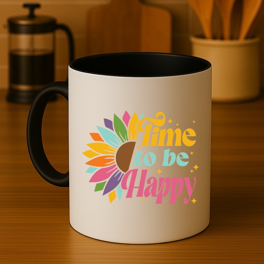 Time To Be Happy Colorful Sunflower Mug