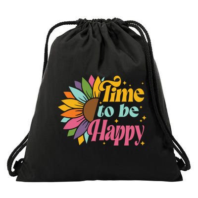 Time To Be Happy Colorful Sunflower Drawstring Bag