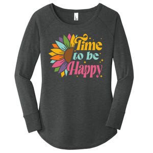 Time To Be Happy Colorful Sunflower Women's Perfect Tri Tunic Long Sleeve Shirt