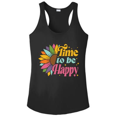 Time To Be Happy Colorful Sunflower Ladies PosiCharge Competitor Racerback Tank